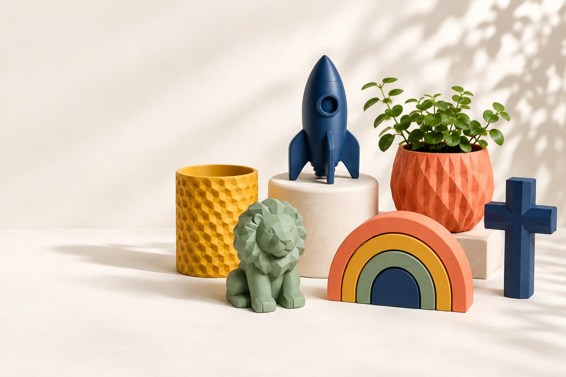 Coleção de objetos criativos impressos em 3D